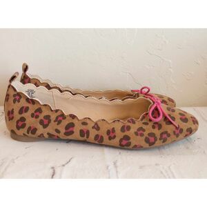 Lands End Leopard Print Ballet Flats Shoes Slip Ons Girls Size 5